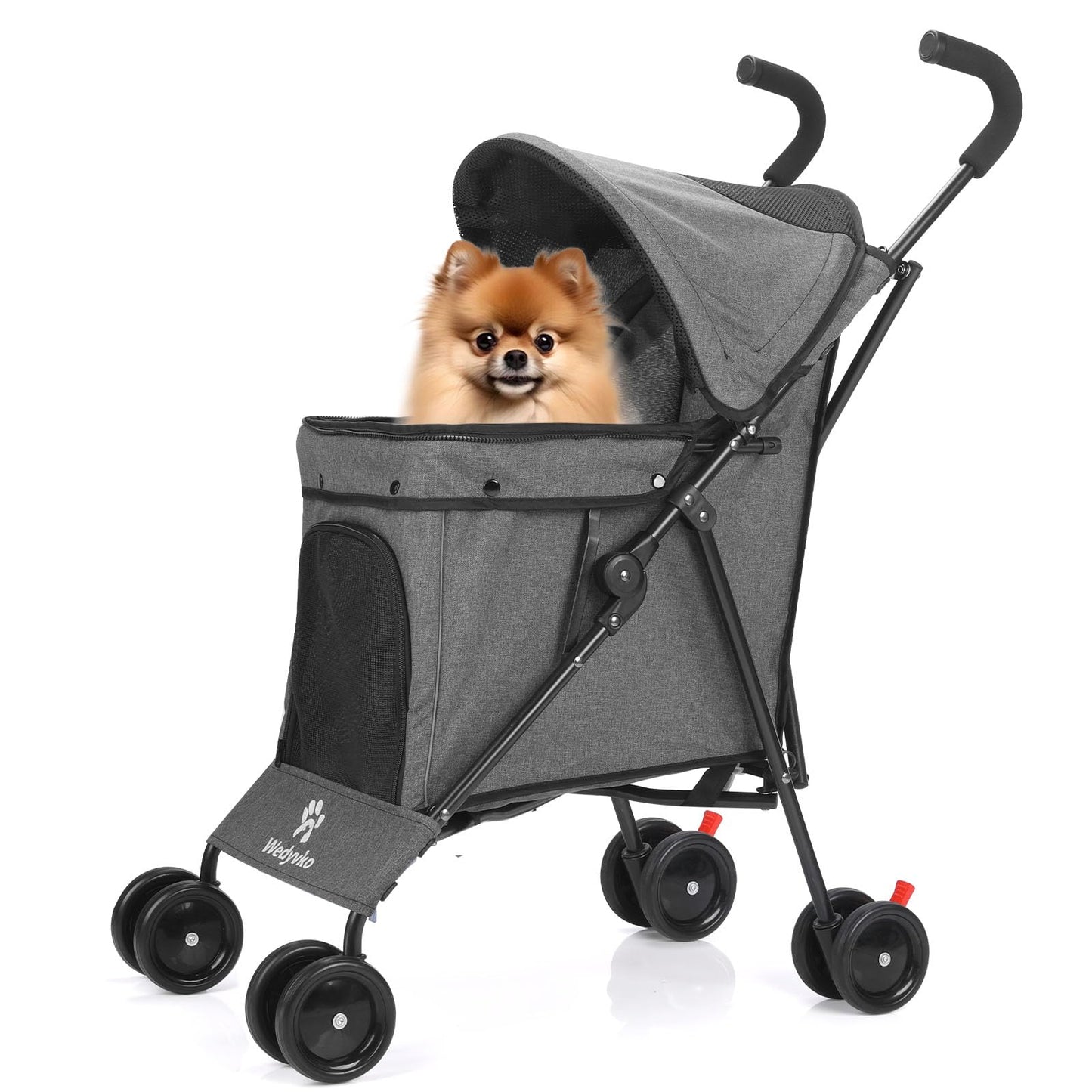 Wedyvko Travel Portable Dog Stroller, Pet Stroller for Small Puppy Dogs & Cats, Up to 33 lbs, Dark Grey