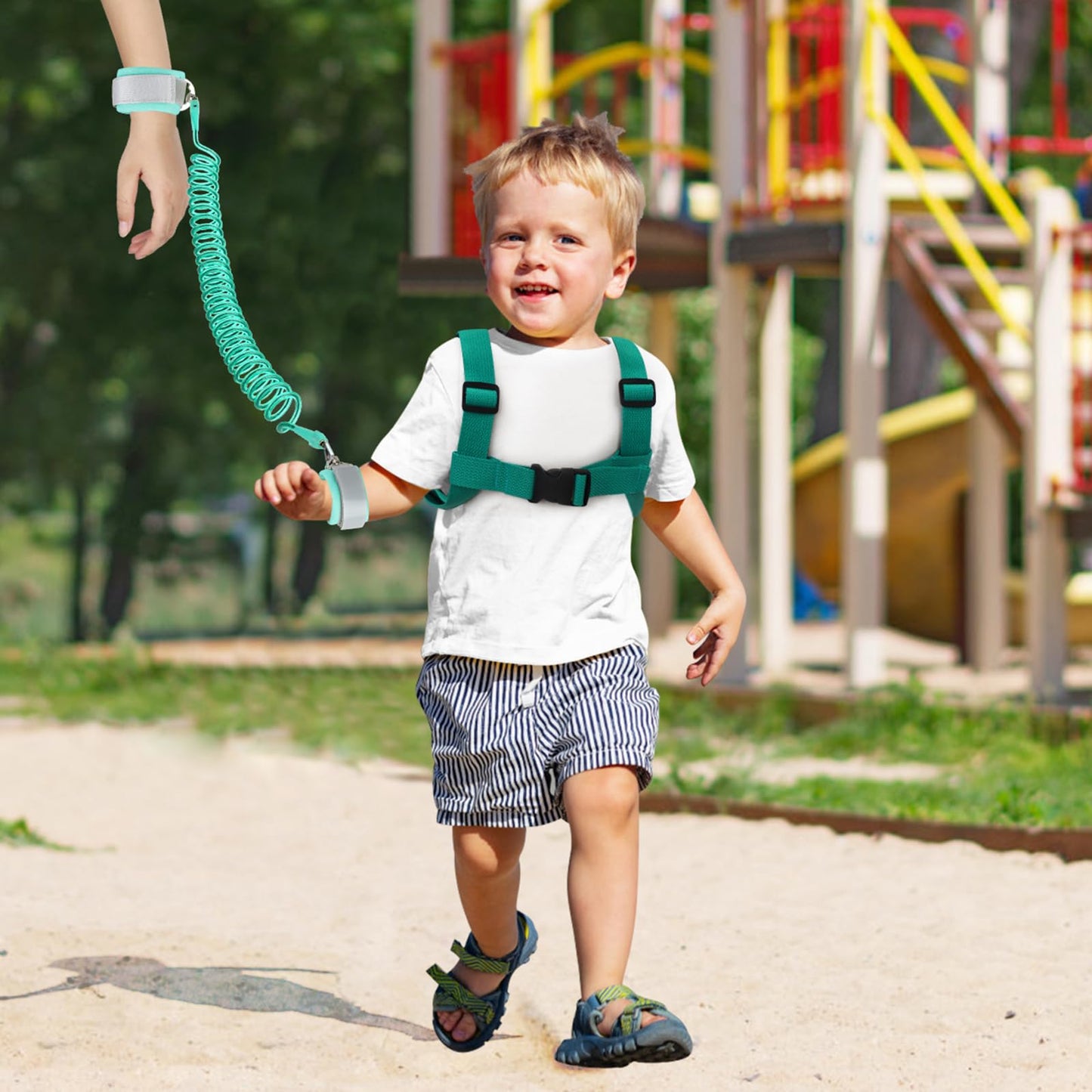 Accmor Toddler Harness Leash with Anti Lost Wrist Link, Cute Dinosaur Harnesses Walking Wrist Leashes for Kids, Children Restraints Hand Straps Belt Tether to Keep Baby Boys Girls Close (Turquoise)