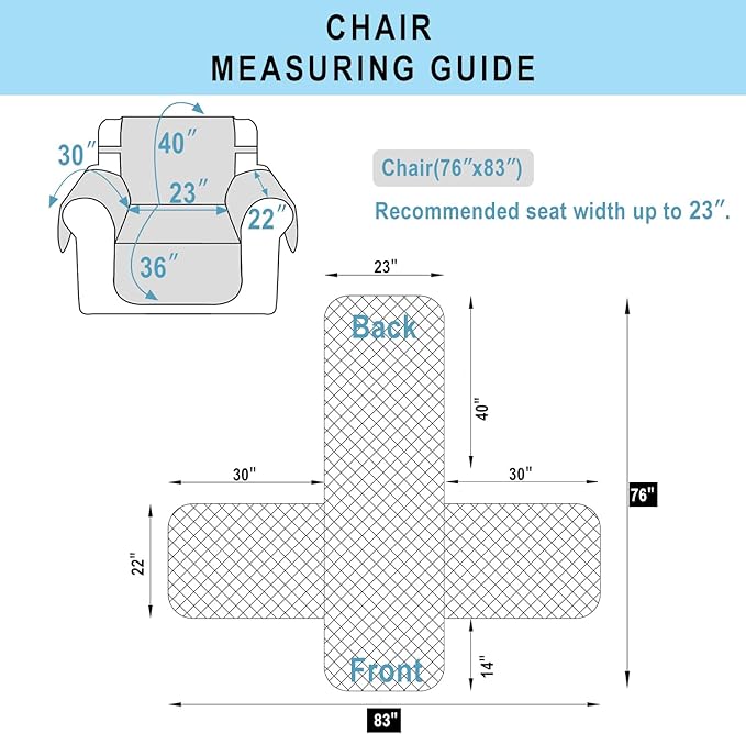 Recliner Chair Covers Reversible Sofa Cover Couch Cover for Pets Lazy Boy Furniture Protector(23''Chair,White/White)