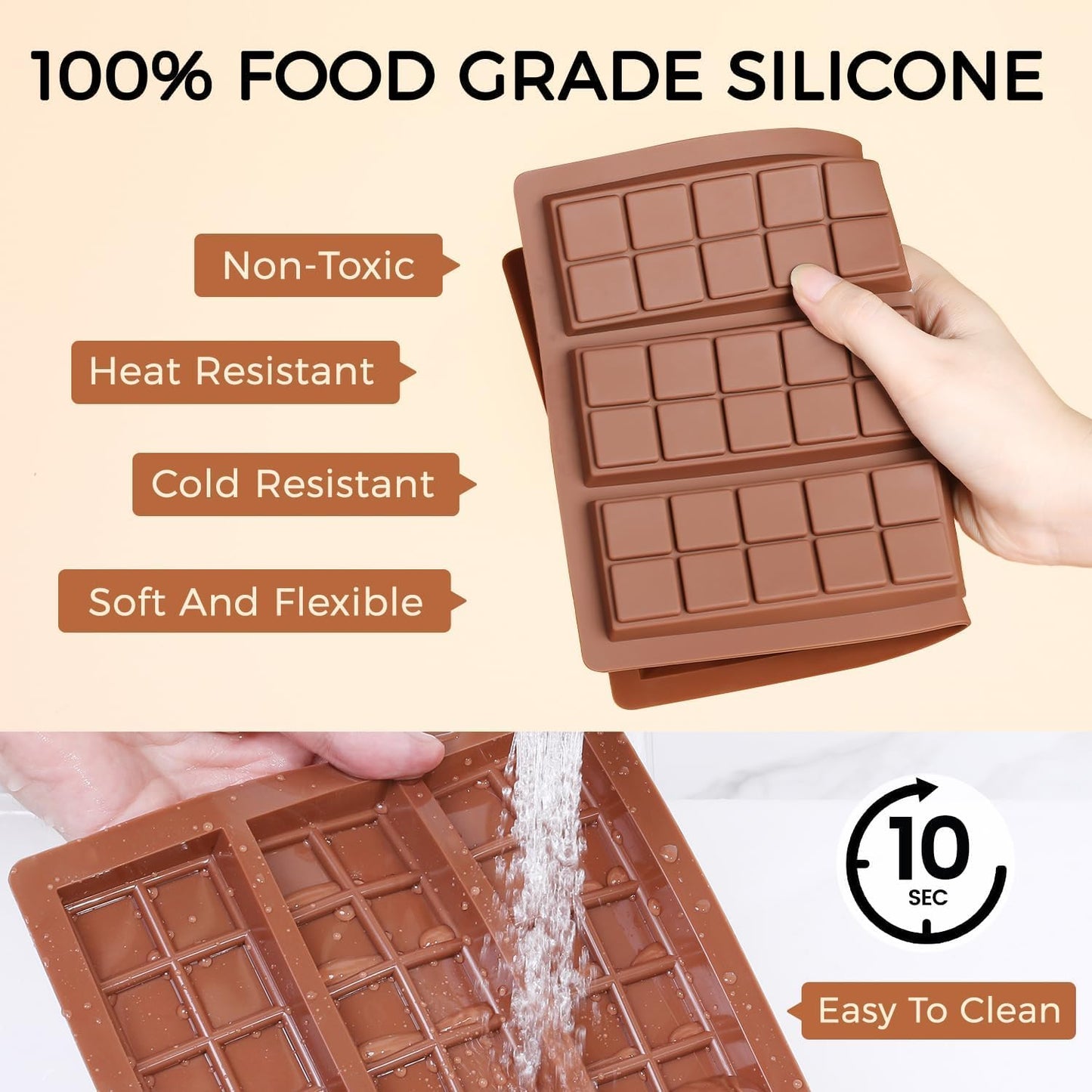 Chocolate Molds - Non-Stick Chocolate Mold, Food Grade Silicone Chocolate Bar Mold for Baking, Candy, Chocolate Snacks,DIY Homemade - Set of 4