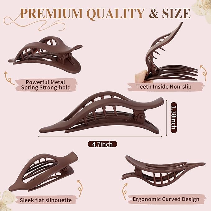 10 Pcs Flat Hair Clips for Women French Concord Claw Clips for Thick and Thin Hair Claw Clips Duck Billed Barrettes Hair Accessories for Women and Girls (Brown Dark Colorful)