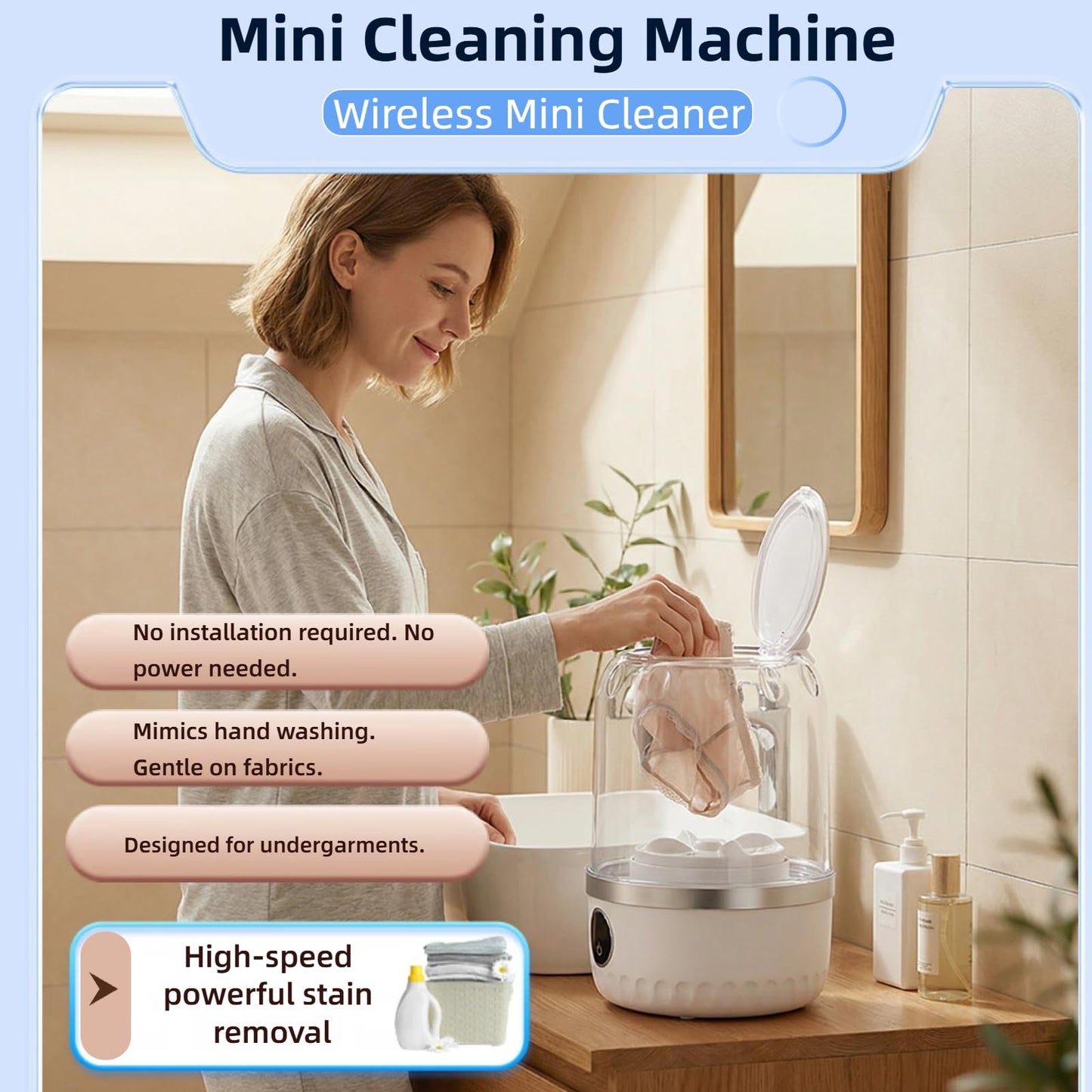 Ftruixang Portable Mini Washing Machine, White, 2L Capacity, Digital Touch Control, Compact Design for Underwear and Delicates, USB Rechargeable