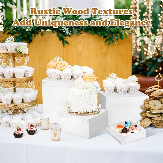 6 Pack Wooden Risers Display Stands Square Food Risers for Buffet Party Rustic Wood Cake & Cupcake Stands Nesting Box Wooden Crates for Display