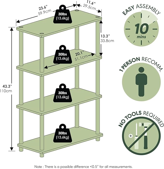 Furinno Turn-N-Tube 4-Tier Multipurpose Shelf Display Rack, Round Tubes, Blonde Maple/White