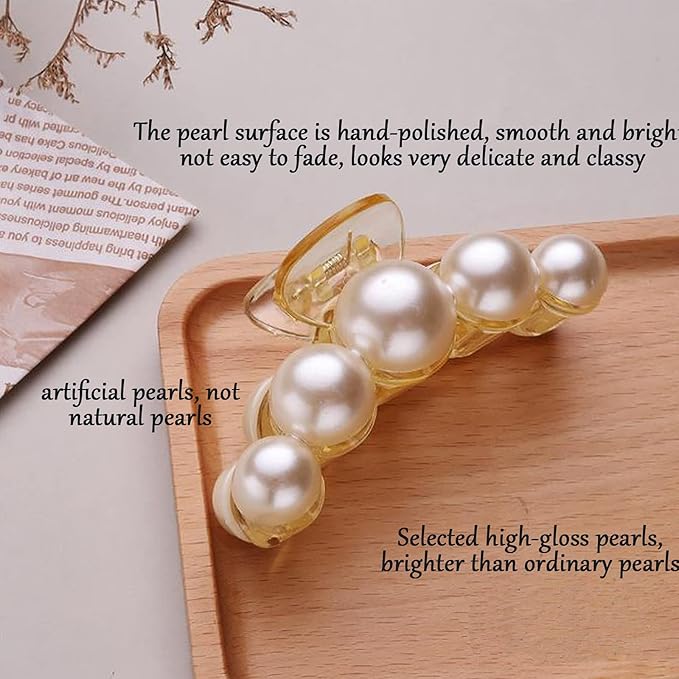 Hair Clips for Women, Large Pearl Hair Claw Clip Set Strong Hold No Slip, Banana Jaw Clip Barrettes, Hair Accessories Birthday Wedding MothdayÃ¢ÂÂs Day Gift for Girl Wife Styling Thick Thin (4 PCS)