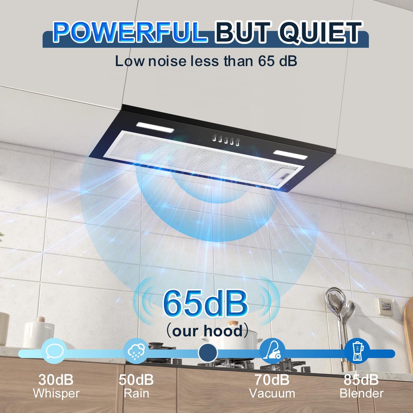 Insert Range Hood 24Inch, Built-in Kitchen Hood with 353 CFM, 3-Speed Vent Hood with Push Button Control LED Lights, Metal Filter, Suitable for Home kitchen, Compact Kitchen, Apartments