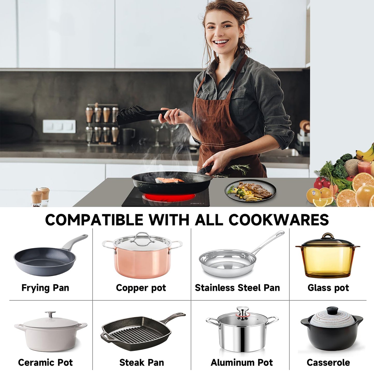 TYEMUI Double Burner Electric Cooktop Plug in 2000W, 110V~120V Countertop Stove, Electric Stove 2 Burner for Cooking, 110 volt Kitchen Stove 12inch Built-in Countertop with Timer, Peak, Pause