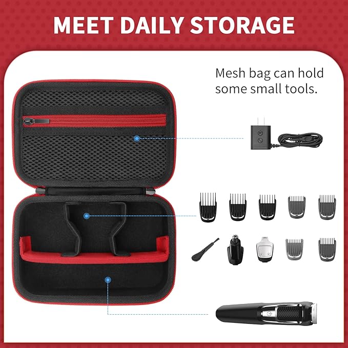 Yinke Travel Storage Case for Philips Norelco Multigroom Series 3000/5000, MG3740/40, MG5910/49 - Protective Organizer for Beard Trimmer, Attachments, Face & Ear Hair Trimmer, and Hair Clipper Shaver