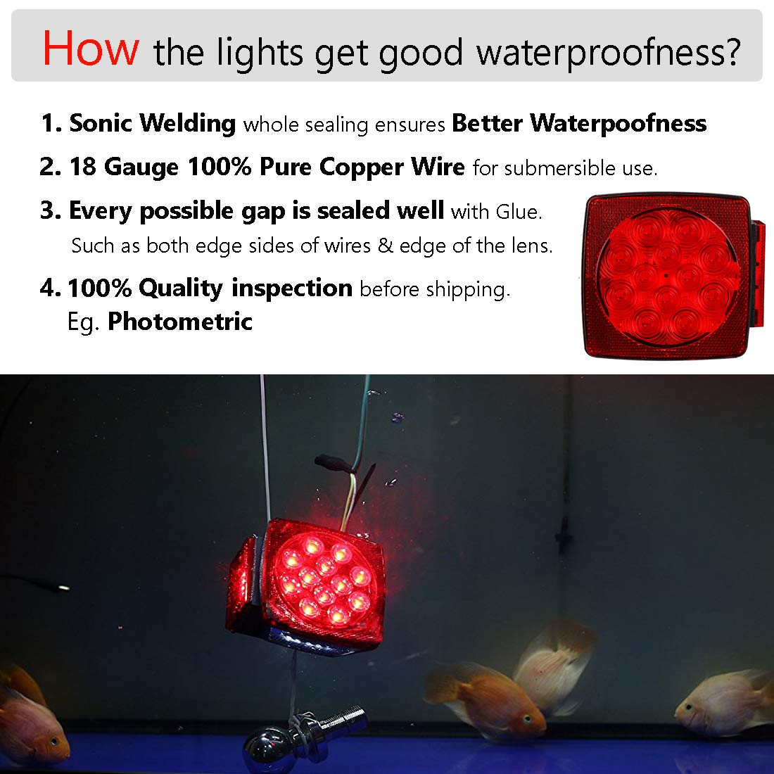 CZC AUTO 12V Submersible LED Trailer Tail Light Kit for Under 80 Inch Boat Utility Waterproof (Trailer light kit)