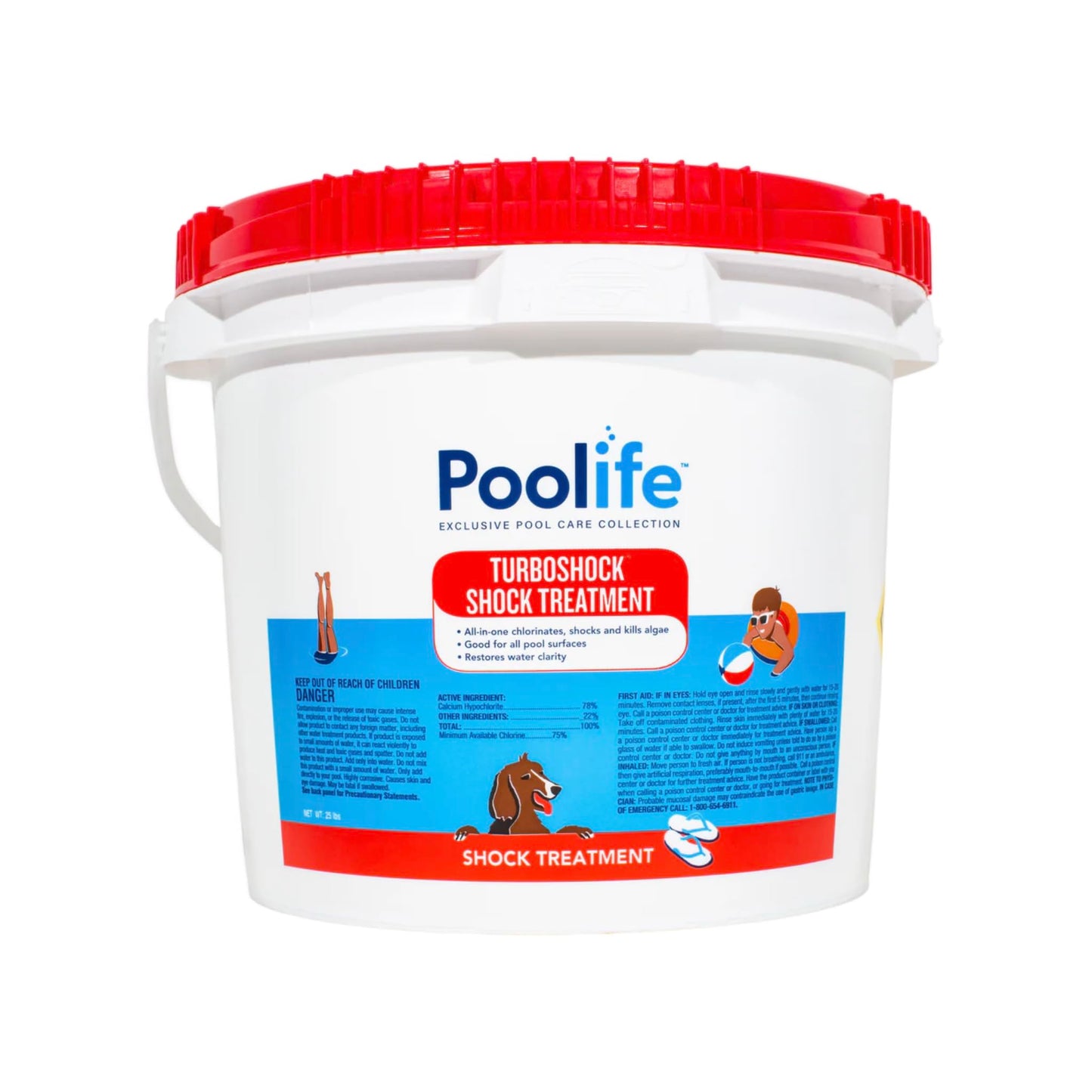 Poolife Turbo Shock to Eliminate Algae, Bacteria & Cloudy Water - Strongest 78% Calcium Hypochlorite Pool Shock - Fast-Dissolving, No Pre-Mixing - Safe Chlorine Shock for All Pool Surfaces - 25 lb