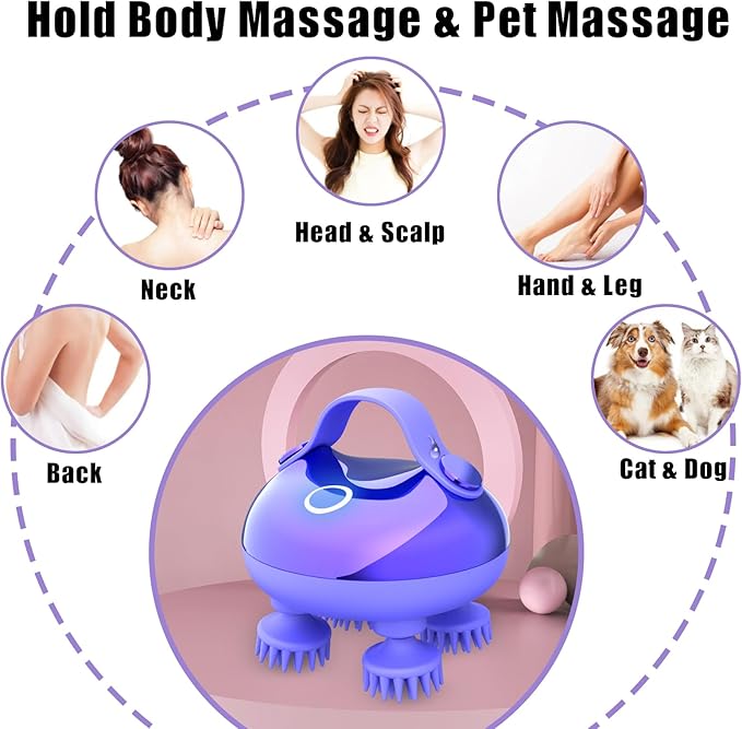 Scalp Massager Electric, Portable Scalp Massager Tool, Waterproof Head Massage Stress Relax, Hair Massagers with 3 Speed Modes & 8 Massage Claws