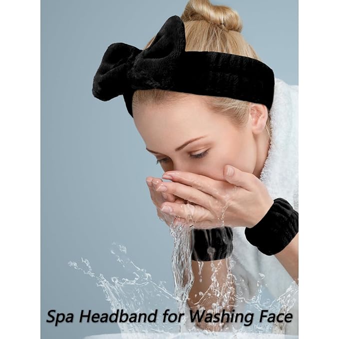 VELSCRUN Spa Headband, Makeup Face Wash Skincare Headbands, Bow Hair Band Party Favors for Washing Face, Stocking Stuffers For Women Teen Girls Christmas Gifts Hair Accessories Black White