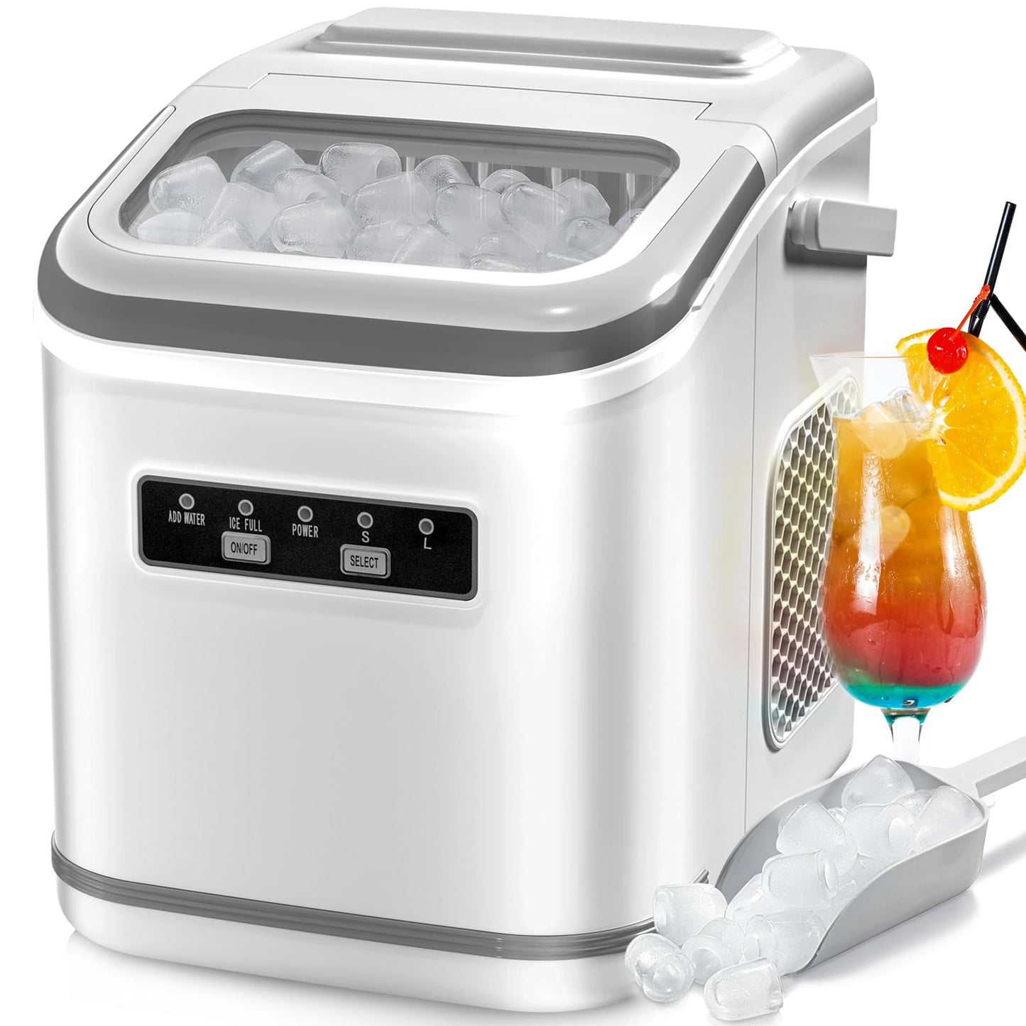 Havato Countertop Ice Maker, Portable Bullet Ice Machine Self-Cleaning with Ice Scoop and Basket,9 Cubes in 6 Mins, 26.5lbs/24h,2 Sizes of Ice Cube for Home Kitchen Office Bar Party