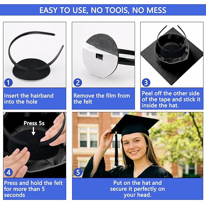 Suyeah Graduation Cap Headband, Secures Your Grad Cap Upgrade Insert Hairstyle Hat Accessories Hairband, Grad Hat Hairband Insert, 2026 Graduation Gifts