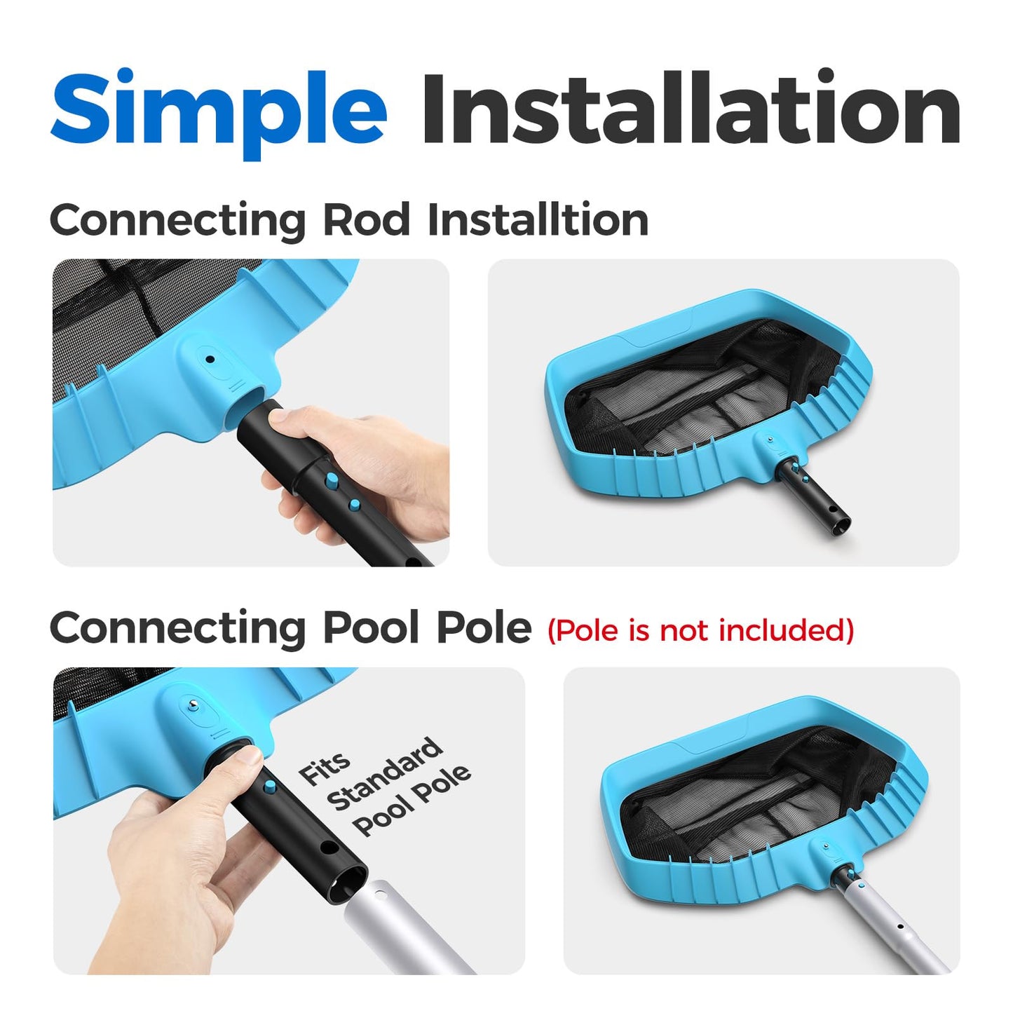 Mowend Pool Net, Swimming Pool Skimmer Net with Deep Bag Net for Fast Pool Cleaning, Heavy Duty Pool Cleaner Supplies and Accessories, Fits Standard 1-1/4" Pool Pole (Pole Not Included)