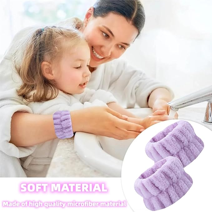 2 Pairs Wrist Washband for Women Washing Face, Wrist Spa Washband Absorbent Wristbands, Prevent Liquids from Spilling Down Your Arms