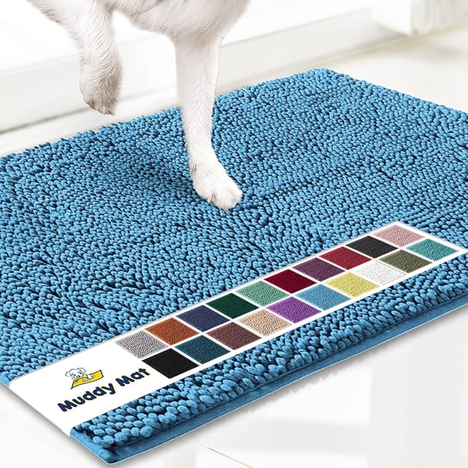 Muddy Mat® | Super Absorbent Door Mat Indoor, Microfiber Quick Dry Chenille Entryway Rug, Non-Slip Front Door Mat, Indoor Mats for Entryway, Machine Washable Pet Rug, Sky Blue 18"x28"