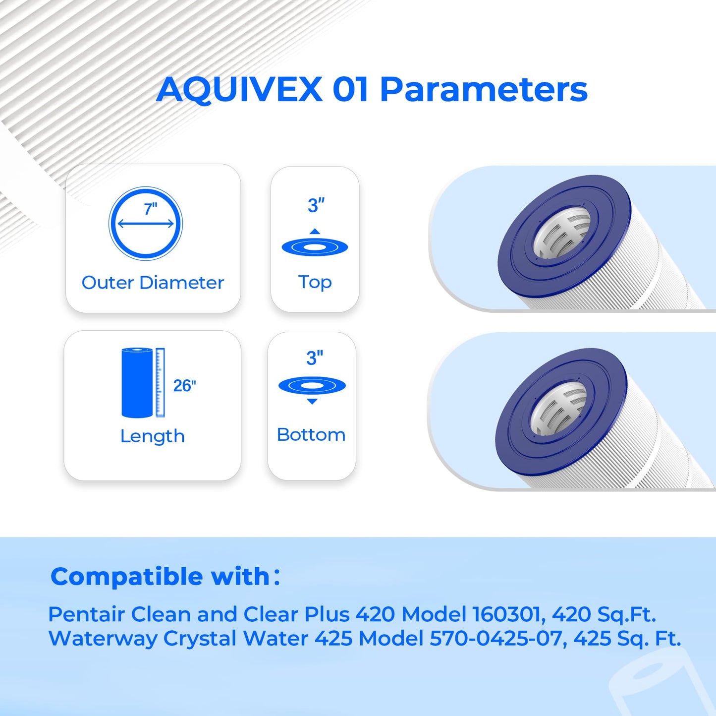 AQUIVEX CCP420 Pool Filter Cartridges 4 Pack, Compatible with Pentair Clean & Clear Plus 420, 178584, 179135, R173576, Pleatco PCC105, PCC105-PAK4, Filbur FC-6470, Unicel C-7471