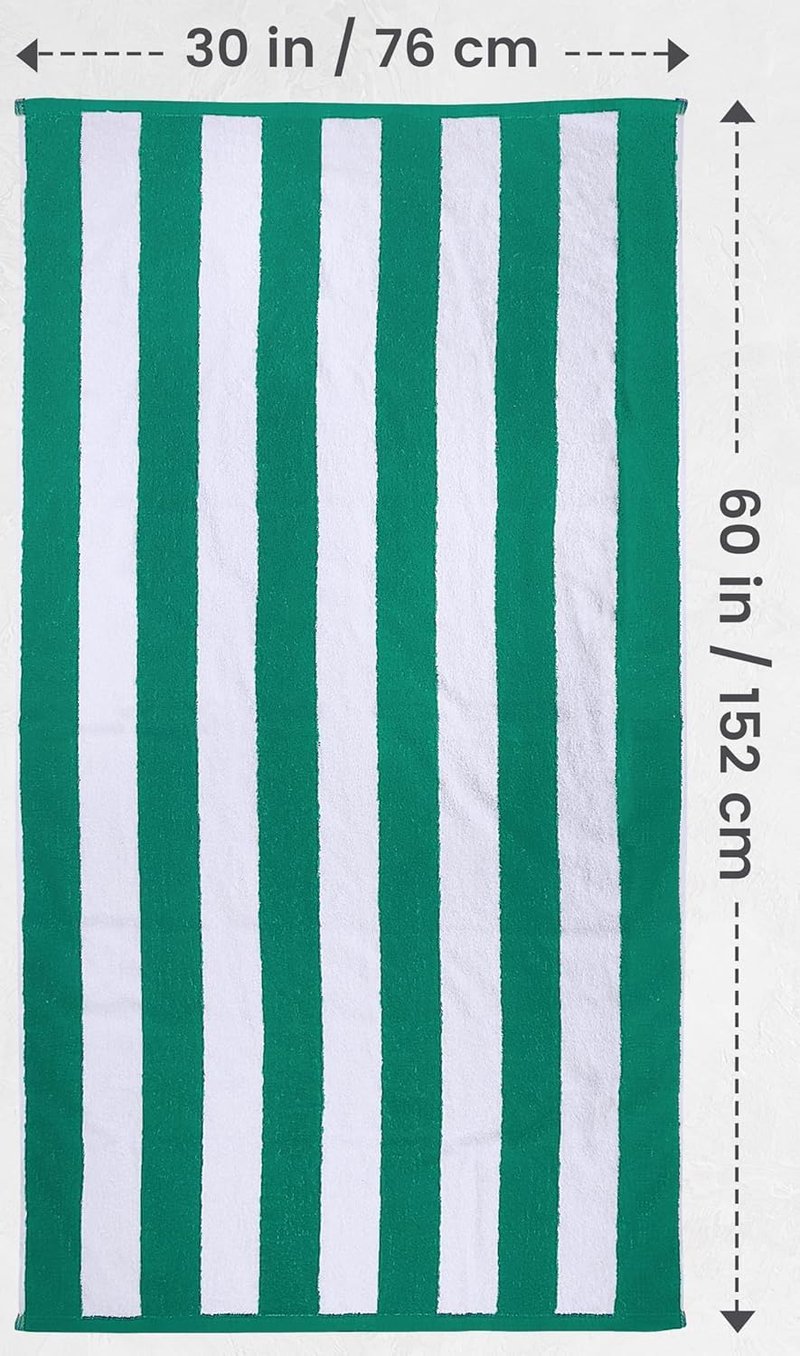 Utopia Towels Pack of 4 Cabana Beach Towels, Oversized 30 x 60 Inches Cotton Beach Towel Set, Smooth Ring Spun Texture for Pool and Swim Days, Modern Striped Design Bath Towels Green