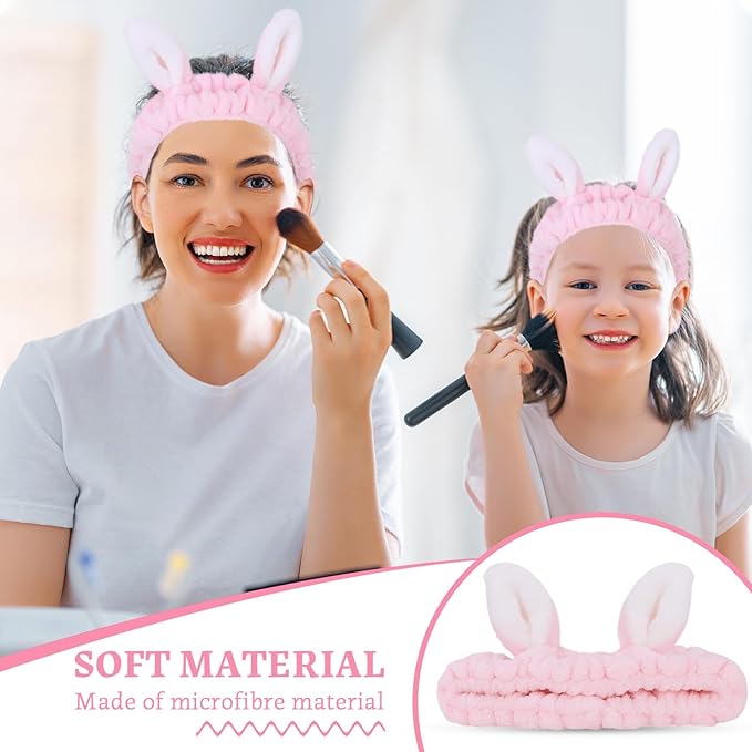 Cute pink Rabbit Ears Headband Frog Eye Elastic to Wash Face for Women Makeup Shower Spa (1 Pack)