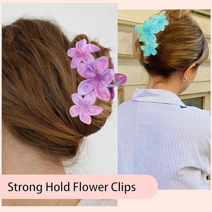 4Pcs Hawaiian Flower Hair Clips Large Matte Hair Claw for Women Non-Slip Strong Hold Multicolor Clips for Thick Hair, Hair Accessories for Women and Girls