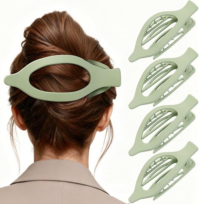 5.5 Inches Extra Large Flat Hair Clips for Women, 4 Pack XL Big Claw Clips for Thick Hair, Oversized Matte Strong Hold Non-slip Flat Claws, Green