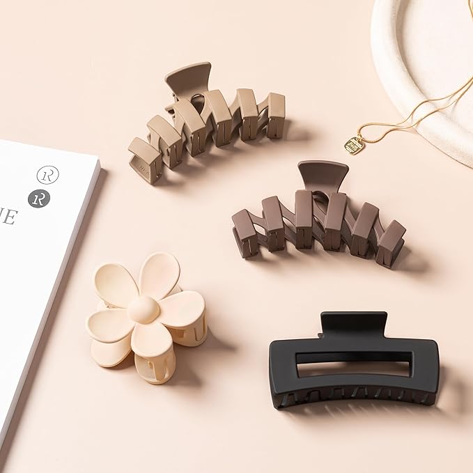 Sunolga 8PCS Hair Clips for Women, Flower Claw Clips for Thick Hair, Non-Slip Hair Accessories - 4 Styles, Neutral Colors Hair Clips and Variety Pack, Ideal for Girls