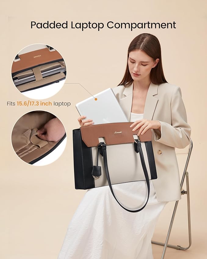 LOVEVOOK Laptop Tote Bag for Women,Computer Work Bag With Large Cup Holder,15.6 Inch Waterproof PU Leather Purse Briefcase for Teacher