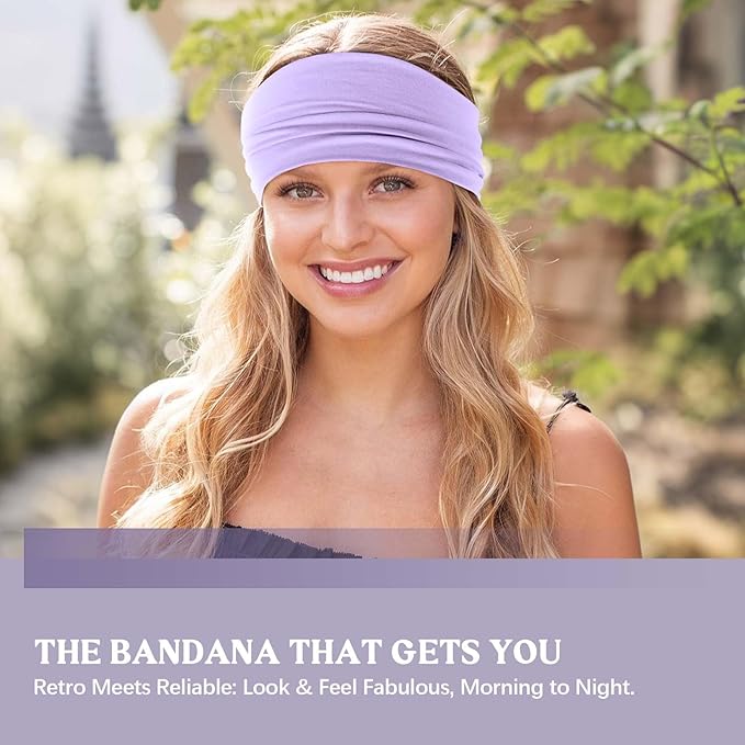 Awumbuk Wide Headbands for Women Knotted No Slip Head Bands Soft Turban Headband Hair Accessories Boho African Solid Color Head Wraps for Women Yoga Workout Pack of 6