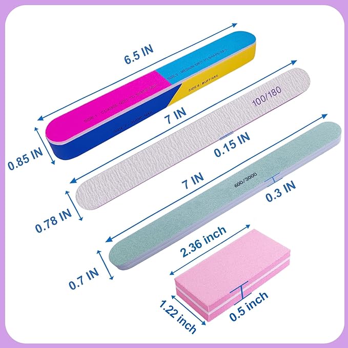 Nail File and Buffer Set (16 Pack), Nail File Kit Professional Nail Files & Buffers Manicure Supplies Filer Buffer for Natural Nails, 100/180 Grit 7 Way Nail Filing Polishing Buffer for Nail Care