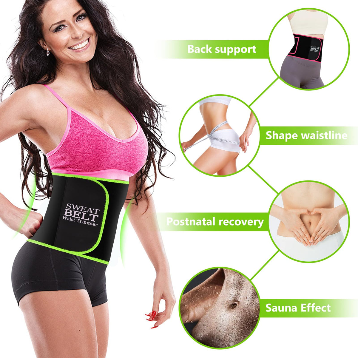 MORECOO Waist Trainer for Women/Men, Waist Sweat Band, Stomach Wrap, Belly Band Sweat Belt, Body Shaper Belt Green