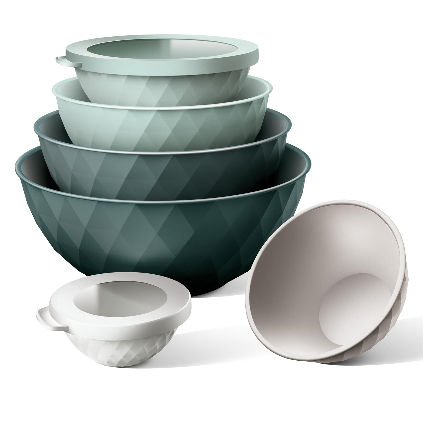 COOK WITH COLOR Mixing Bowls with Lids - 12 Piece Plastic Nesting Bowls Set includes 6 Prep Bowls and 6 Lids, Diamond Design - Microwave Safe (Mint)
