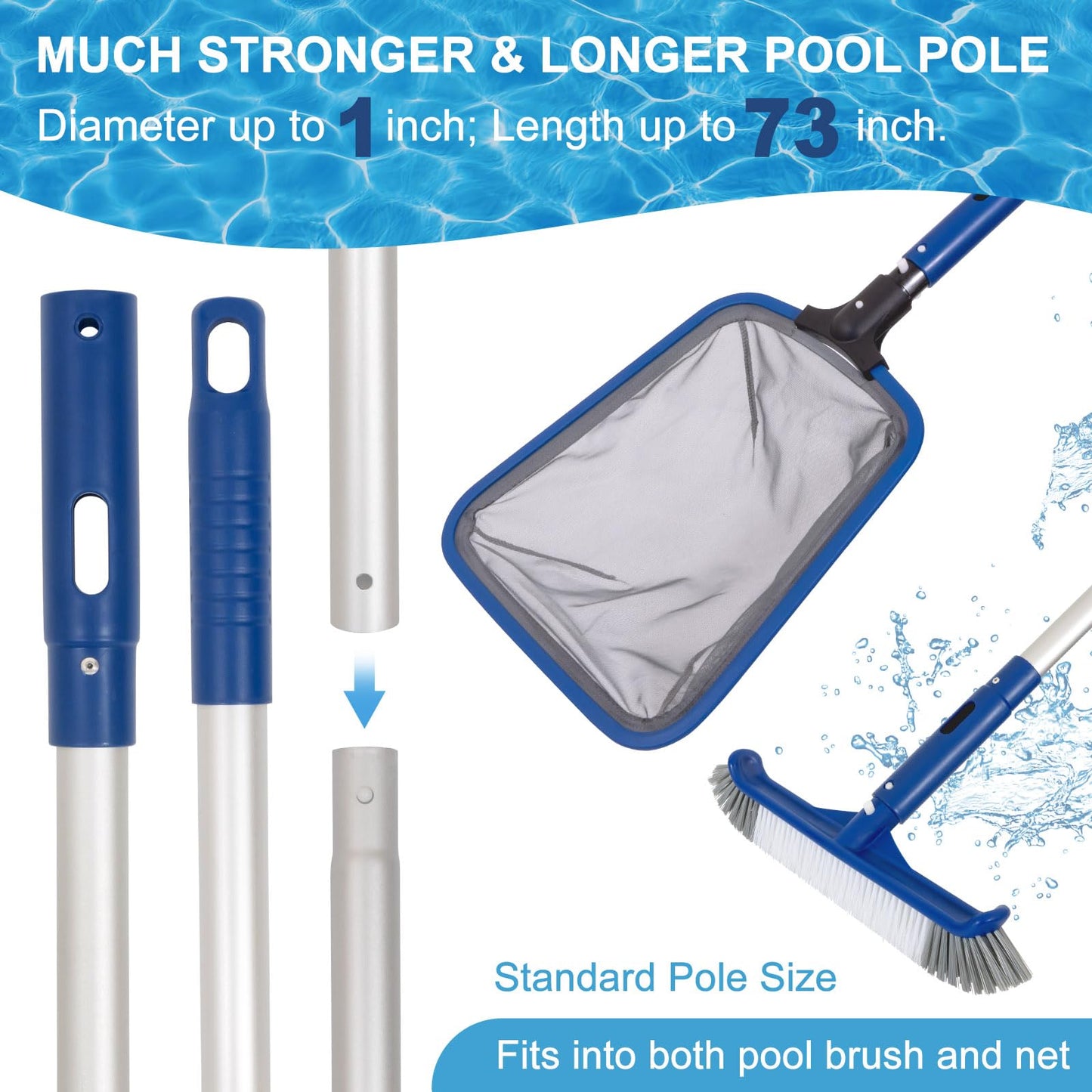 Pool Cleaning Kit, 14.5'' Pool Brush Head & Ultra Fine Mesh Pool Skimmer Net with Pole, Aluminum Frame Pool Net Skimmer & Pool Brush with Pole,Pool Net & Pool Brushes for Cleaning Pool Walls with Pole