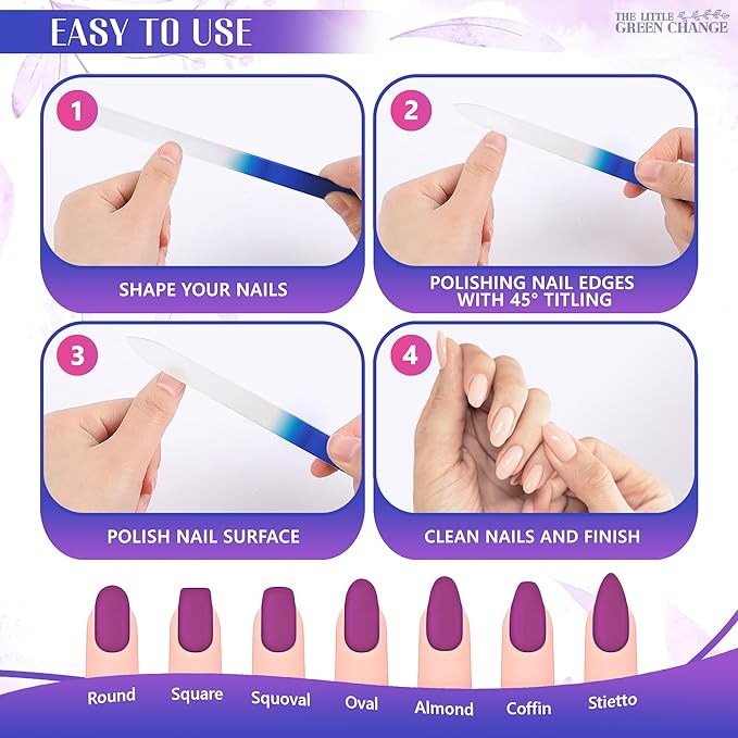 3Pcs Crystal Glass Nail Files for Natural Nails - Professional Nail Files for Acrylic Nails Artificial Nail Tools Nail File Set Cuticle Pusher - Manicure Supplies Nail Care Pedicure Tools for Feet
