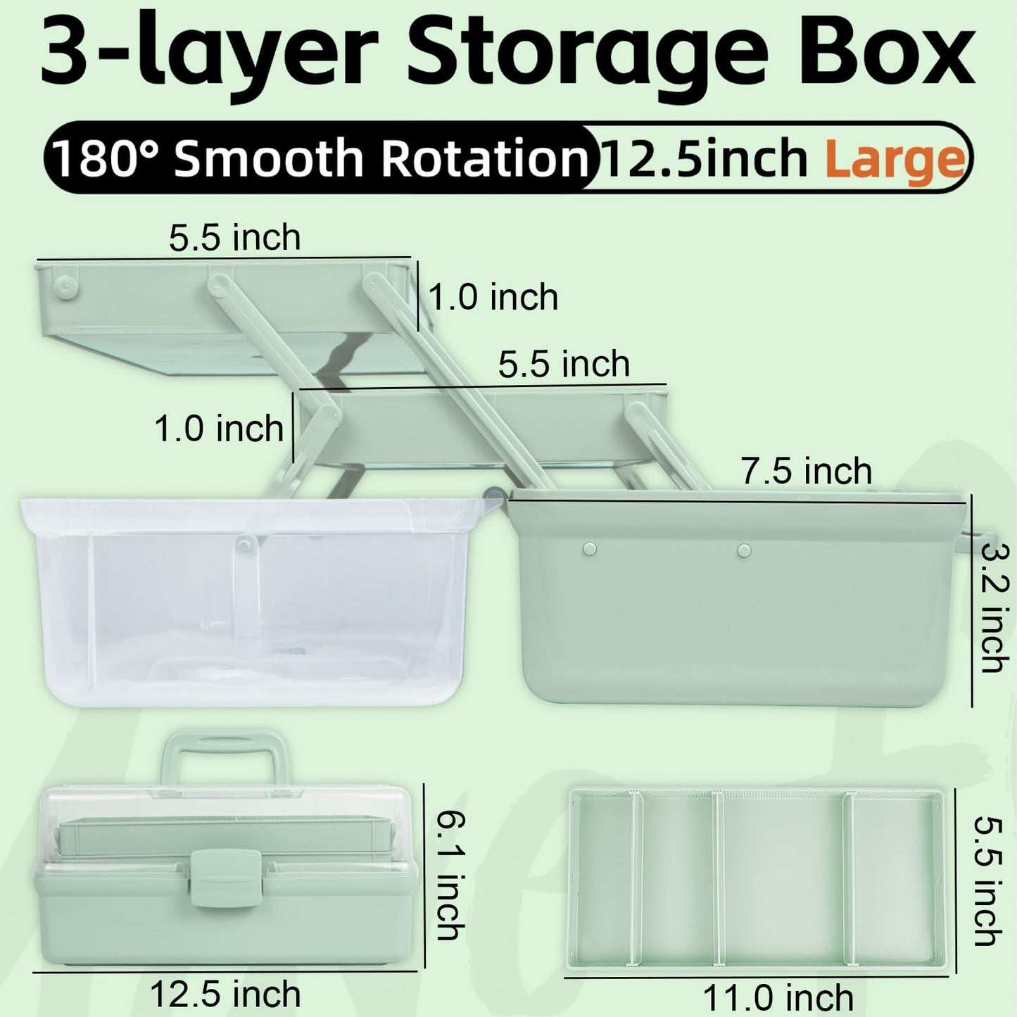 TERGOO 12.5in 3-Layer Multipurpose Craft Organizers and Storage with Adjustable Dividers, Portable Tackle Box, Folding Art & Craft Case for Medicine, Tool, Sewing Organizer (Brown)