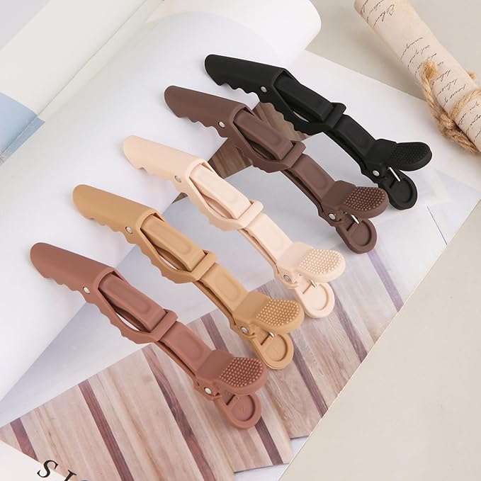 HH&LL Alligator Hair Clips for Styling, Sectioning, Neutral Matte Nonslip Crocodile Clip for Women of Thin Thick Curly Hair 10 Count (Pack of 1)