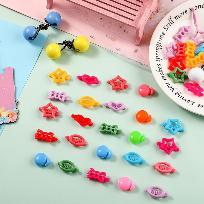 60 Pcs Self Hinge Hair Barrettes Set with Assorted Ball, Bubble, and Ponytail Holder Hair Accessories for Girls - Plastic Hair Clips and Elastic Hair Ties for Toddlers