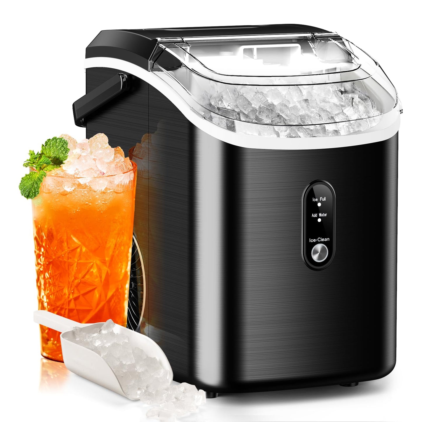 Nugget Ice Maker Countertop, 35.5Lbs/24Hrs Chewable Sonic Ice Machine with Self-Cleaning, Handle, Water Tank, Quiet Operation & Portable Pellet Ice Maker for Home, Office, Kitchen, Bar, Deep Black