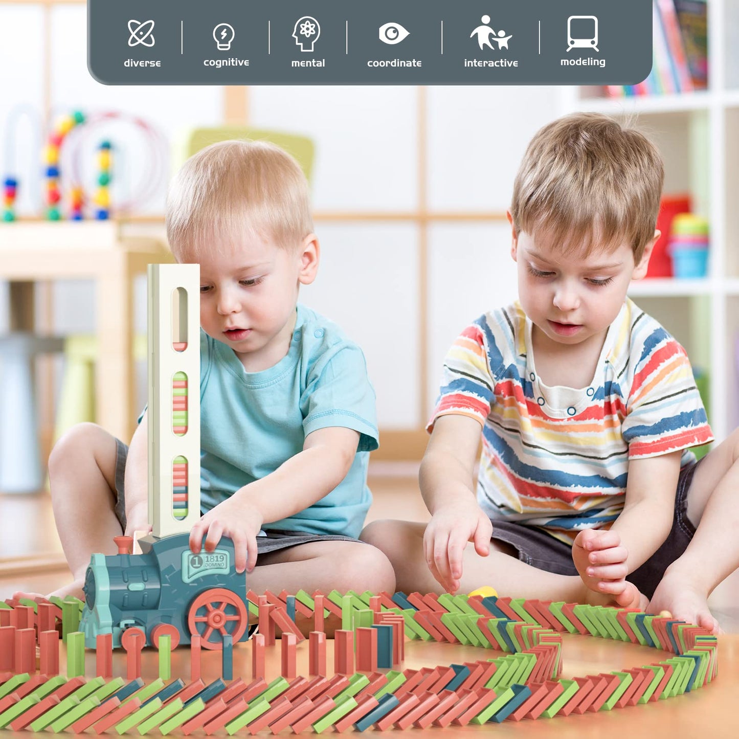 PREPHY Domino Train Toys Kids Games - Automatic Stacking Creative Game 3+ Year Old - Stem Montessori Toy for Boys 4-6 - Summer Autistic Christmas Birthday Gifts 5 6 Toddler Ages 4-8 180PCS