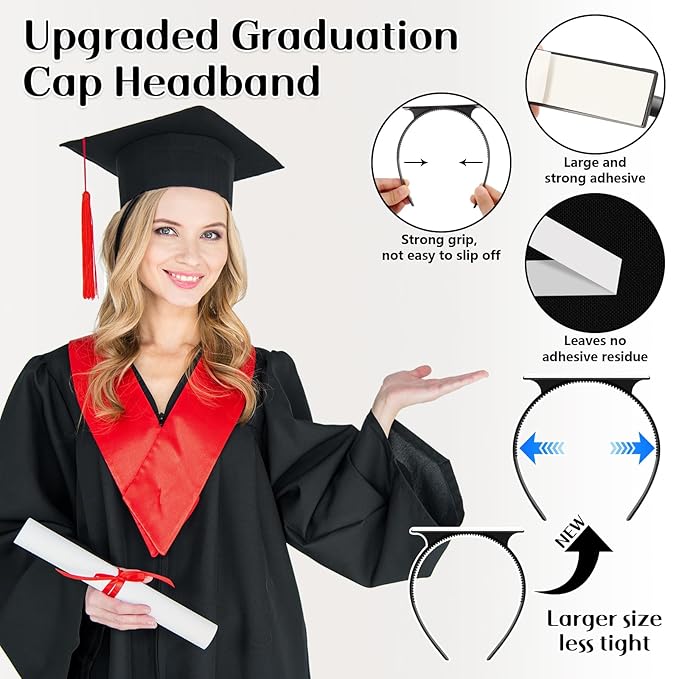 Phoncoo 2 Pack Graduation Cap Headband, Upgrade Grad Cap Headband Insert - Secures Your Graduation Caps and Keeps Hairstyle