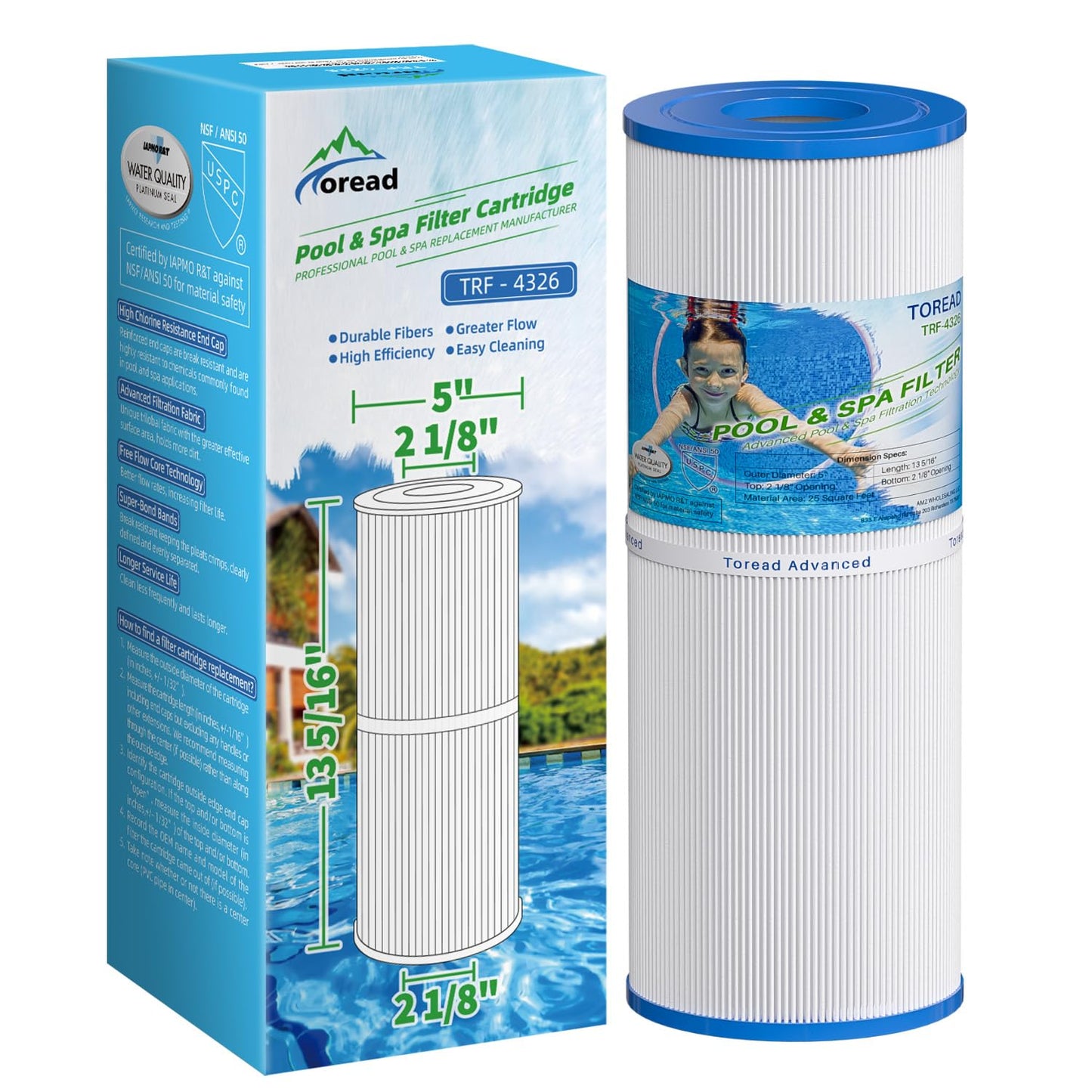 TOREAD Replacement for Spa Filter PRB25-IN, Unicel C-4326, Filbur FC-2375, FC-2370, R173429, 3005845, 17-2327, 100586, 33521, 25392, 817-2500, Guardian 413-106, 5X13 Drop in Spa Filter, 1 Pack