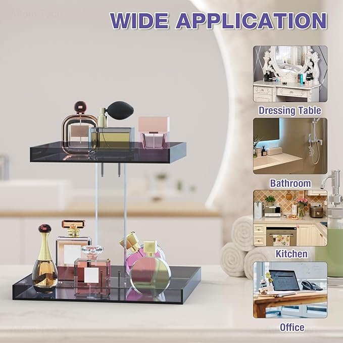 NiHome Acrylic Perfume Display Organizer, 2-Tier Cologne Organizer, Makeup Holder with Mirrored Base, Handmade Vanity Storage Versatile Countertop Tray for Cosmetics Toiletries, Gray