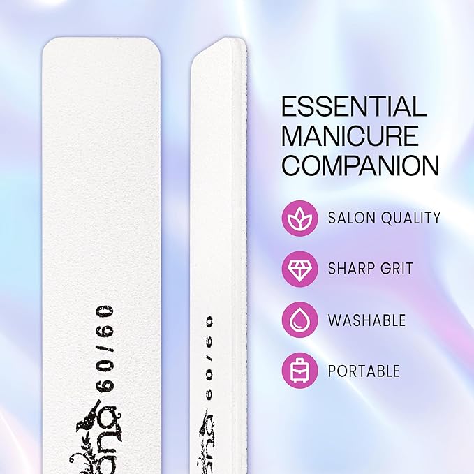 10PCS Jumbo Size PANA Professional Double Sided Nail Files - White, 60/60 Grit - Emery Board Nail Buffering File Manicure Pedicure Nail Polisher Washable