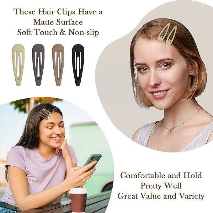 24pcs Snap Hair Clips, 2'' Matte Hair Clip, Nonslip Hairpin Accessories for Women Girls, Metal Barrettes, Neutral Color