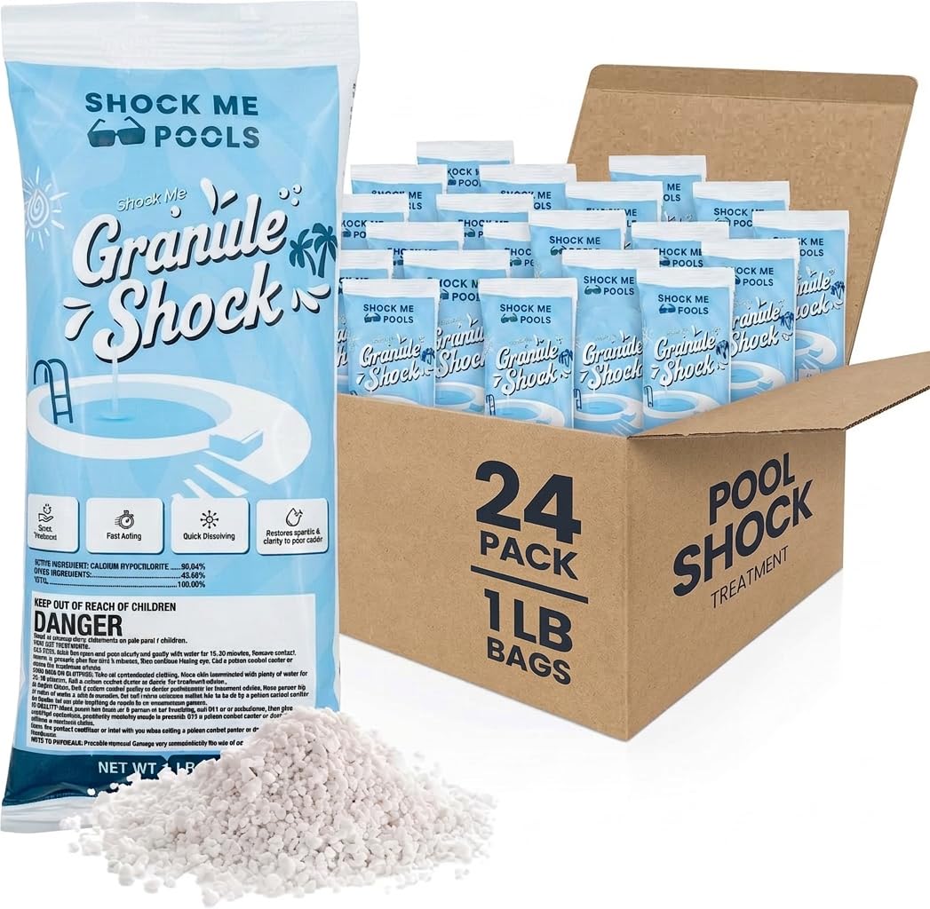 Cal Hypo Granule Pool Shock – Fast-Dissolving Chlorine Shock Treatment for Swimming Pools – Powerful Pool Water Clarifier & Sanitizer – for Inground & Above Ground Pools – 1 lb Bag (24 Pack)