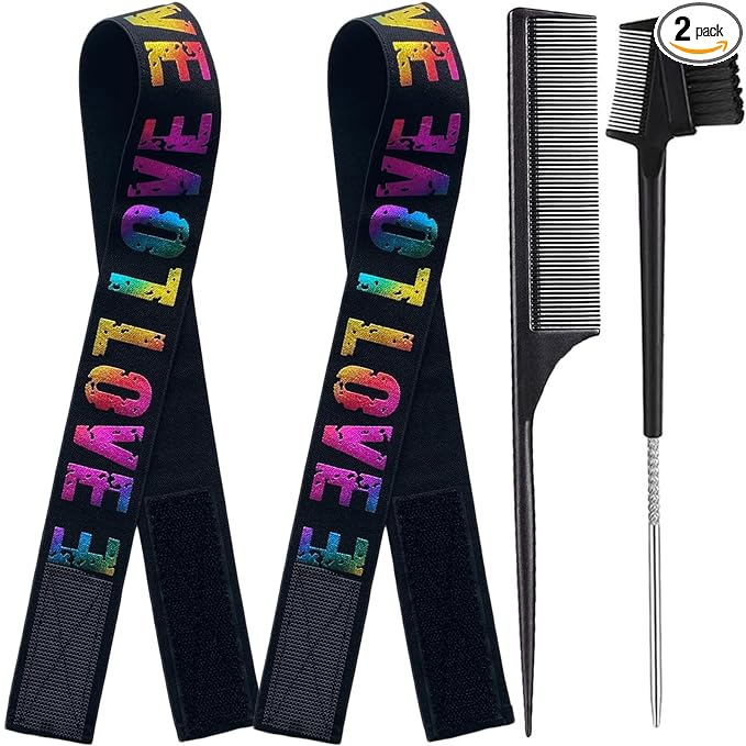 Elastic Wig Bands with Melting and Adjustable Magic Buckle for Lace Frontal Wigs, Edges Lay and Grip, Suitable for Wig Bands and Edges (2PCs, ColorLove)