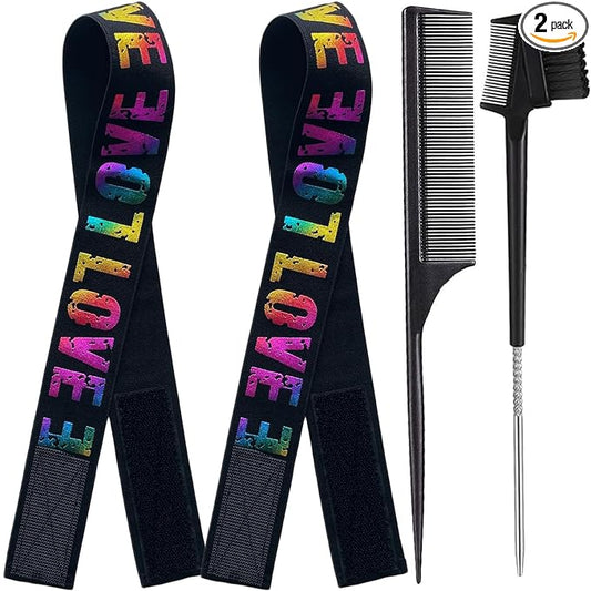 Elastic Wig Bands with Melting and Adjustable Magic Buckle for Lace Frontal Wigs, Edges Lay and Grip, Suitable for Wig Bands and Edges (2PCs, ColorLove)