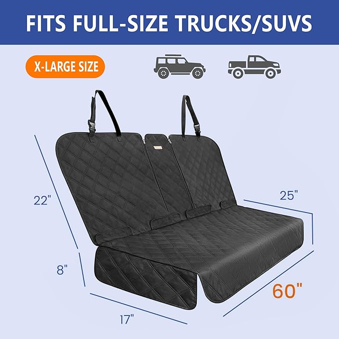 XL Back Seat Cover for Full-Size Trucks/SUVs Rear Split Bench, Heavy Duty 900D Waterproof Non-Slip Car Seat Protector for Messy Kids & Drooling Dogs, Easy Clean (Black)