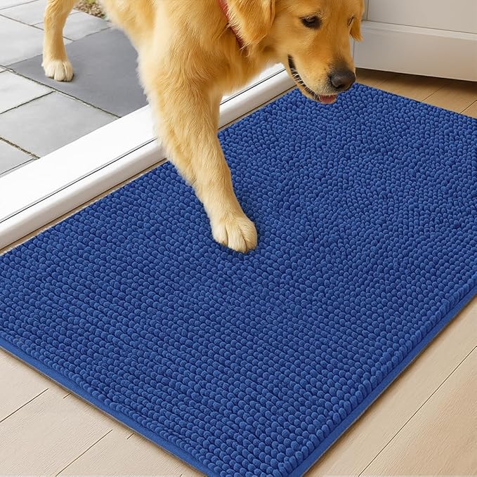 MudGuard Mat™ Dog Door Mat for Muddy Paws, Super Absorbent Microfiber, Non-Slip Indoor Mat, Quick Dry Chenille Mud Mat for Dogs & Entryway, Washable, Navy Blue 24" x 36"