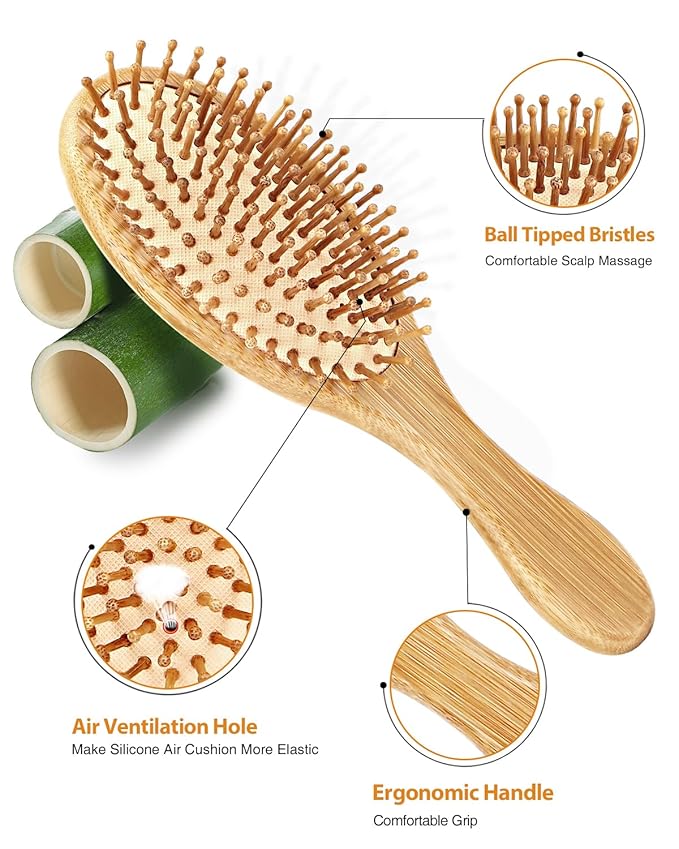 Pack of 2 Hair Brush with Bristles, Massages Scalp Anti-Static Hair Detangle for All Types, Lightweigh (Oval)